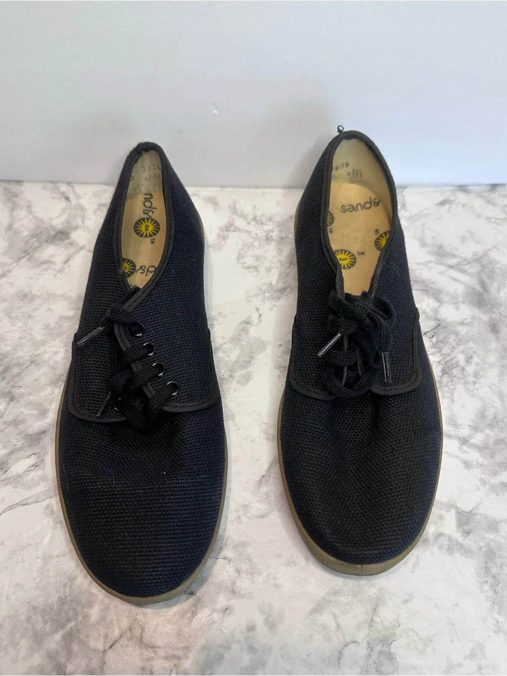 Sand & Sun “Winos”Black Canvas Lace Up Sneakers Gum Sole Casual Shoes size 7.5
